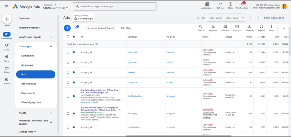 E-commerce Google Ads analytics reporting