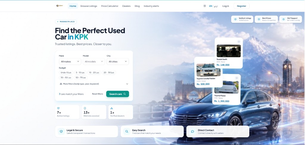 KP Wheel — Used Car Marketplace for KPK (Laravel + CRM/CMS)