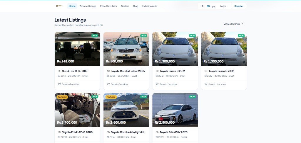 KP Wheel latest used car listings Swat Buner NCP featured Pakistan