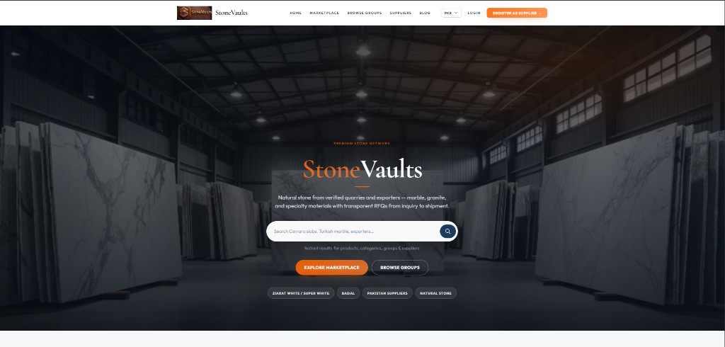 StoneVaults — Natural Stone Marketplace (Laravel + CRM/CMS)