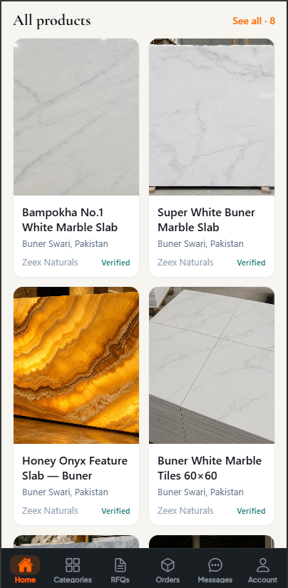 StoneVaults React Native all products marble onyx tiles verified suppliers